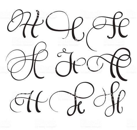 set of art calligraphy letter H with flourish of vintage decorative ...