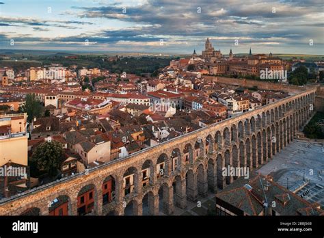 Segovia Cathedral and aqueduct aerial view in Spain Stock Photo - Alamy