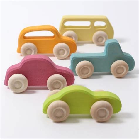 Grimm's Wooden Toy - Cars - 5 Piece Slimline Set - Lollipop Sky