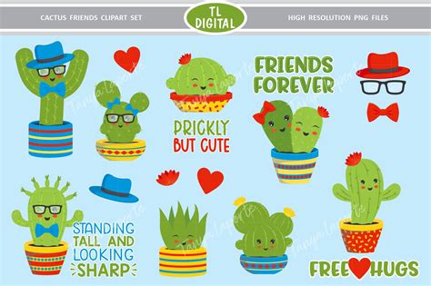 Cactus Friends Clipart Set 20 PNG Files (Graphic) by TL Digital ...