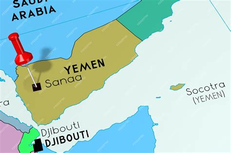 정치 지도에 고정된 예멘 사나 수도 | 프리미엄 사진