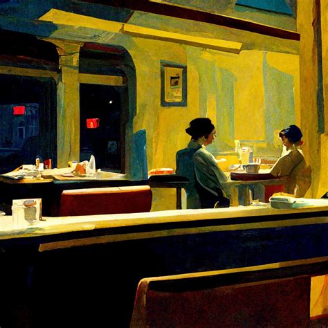 Late night diner, painted by Edward Hopper : midjourney