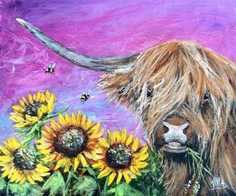 Highland cow and Sunflowers. A beautiful picture printed from | Etsy | Painting, Highland cow ...