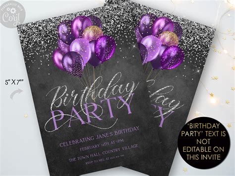 Purple Birthday Invitations Template