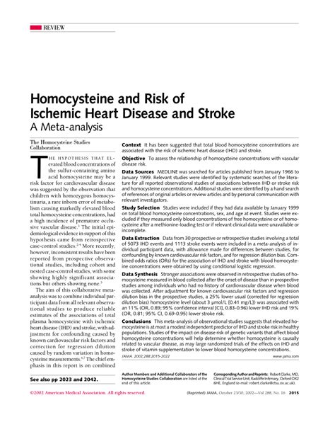 (PDF) Homocysteine and risk of ischemic heart disease and stroke: A ...