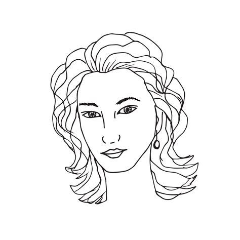 Vector freehand drawing, black outline sketch face young attractive ...