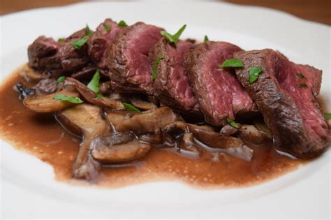 Hanger Steak in a Red Wine Reduction with Mushrooms - Mangialicious