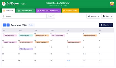 Social Media Calendar Template | JotForm Tables