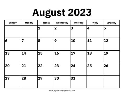 August 2023 Calendar Image - Get Latest Map Update