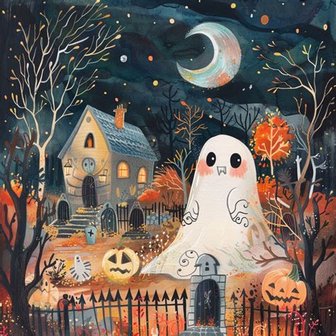 Cute Halloween Ghost Art Print Free Stock Photo - Public Domain Pictures