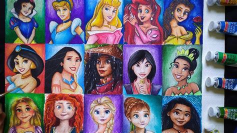 All 15 Disney Princesses Painting in One Sheet! | Princess Portraits | Art by Meghna - YouTube