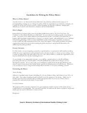 Guidelines for writing the policy memo 1 .pdf - Guidelines for Writing the Policy Memo What is a ...