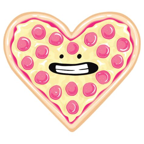 a heart shaped pizza with pink toppings on it's face and smiling eyes