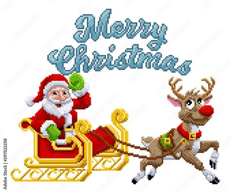 Santa Claus and his reindeer sleigh scene with merry Christmas message ...