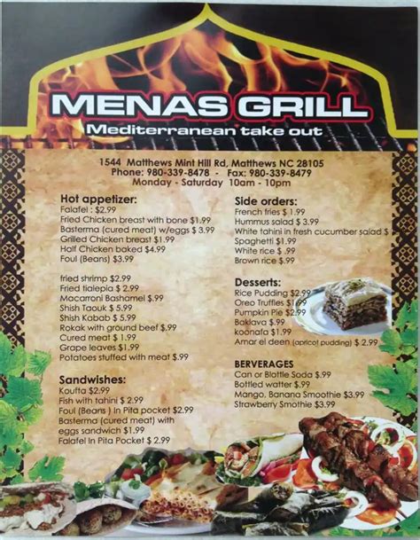 Menas Grill Menu, Menu for Menas Grill, Matthews, Charlotte - Urbanspoon/Zomato