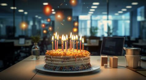 AI generated a birthday cake appears with candles on top in an office space 36753572 Stock Photo ...