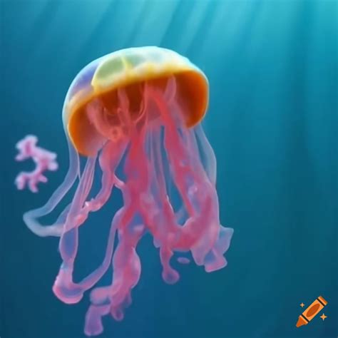 Cartoon jellyfish swimming in spongebob background on Craiyon