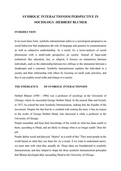 Symbolic Interactionism Perspective IN Sociology - Herbert Blumer - SYMBOLIC INTERACTIONISM ...