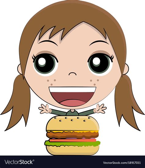 Cartoon girl eating burger Royalty Free Vector Image