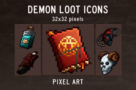 Demon Loot Icons 32x32 Pixel Art Pack - CraftPix.net