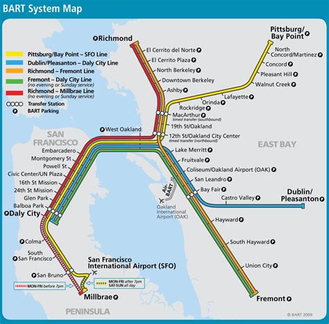 Bart train map San Francisco - San Francisco bart system map (California - USA)