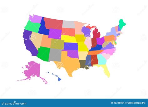 Usa State Map Colored Vector Stock Vector - Illustration of nation, island: 95316894