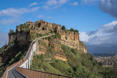 View of the Medieval City of Civita Di Bagnoregio and the Bridge To it in Lazio, Italy Editorial ...