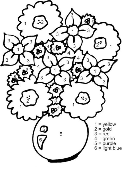 Beautiful Flower Color by Number Coloring Page - Free Printable ...