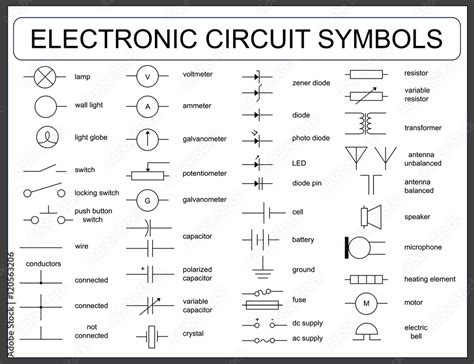 Set of electronic circuit symbols Stock Vector | Adobe Stock