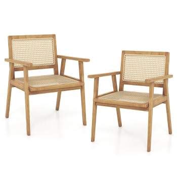 Costway Set Of 4 Patio Wood Barstools Rattan Bar Height Chairs With ...