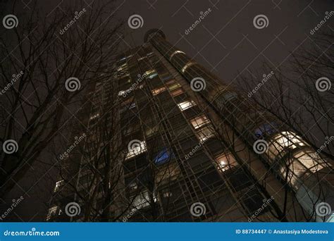 Modern Skyscraper Building Night Stock Image - Image of development ...