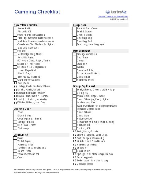 Camping Checklist Template - Printable Camping Check List