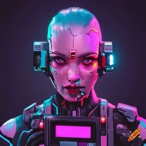 Cyberpunk artwork of a cyborg with nintendo nes on Craiyon