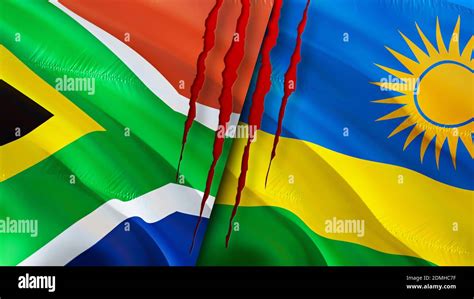 South Africa and Rwanda flags with scar concept. Waving flag,3D rendering. South Africa and ...