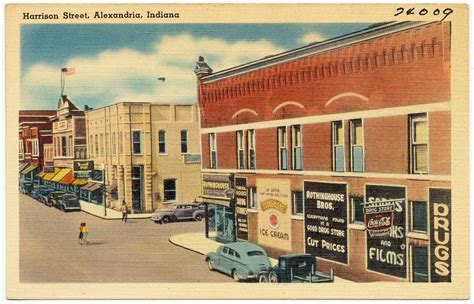 This is a 1930s postcard despicting Harrison Street in Alexandria, Indiana. Harrison has long ...