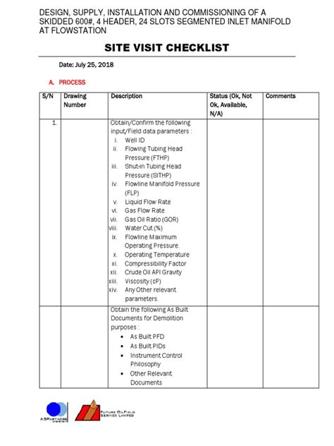 SITE VISIT.checklist | Flow Measurement | Pressure