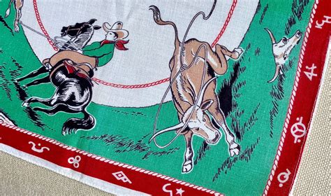 Rare Cowboy Bandana Scarf Pocket Square Vintage Soft Lightweight Cotton ...