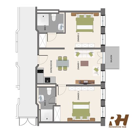 Hotel Suite 3D floorplan Design :: Behance