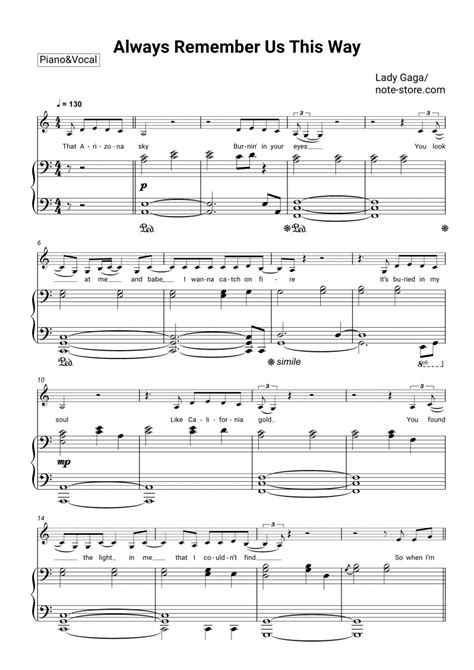 Lady Gaga - Always Remember Us This Way sheet music for piano with ...