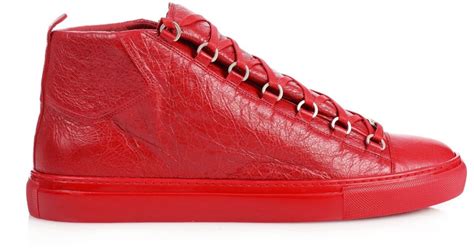 Lyst - Balenciaga Arena High-Top Leather Sneakers in Red for Men