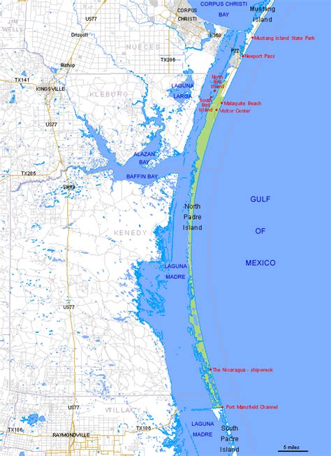 Map of Padre Island National Seashore, Texas