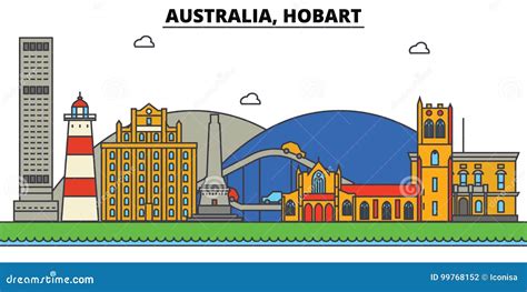 Australia, Hobart. City Skyline Architecture Editable Stock Vector ...