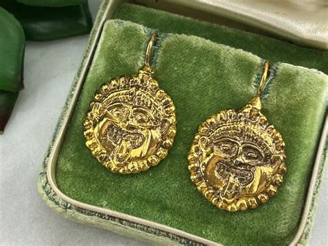 Gold Coin Earrings Greek Gorgon Coin 800 Silver With Gold - Etsy