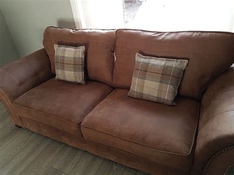 Brown nubuck leather sofa and arm chair | in Carluke, South Lanarkshire | Gumtree