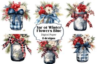 Mason Jar Blue Watercolor Winter Flowers Graphic by Laura Beth Love ...