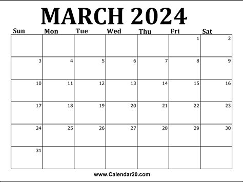 March 2024 Printable Monthly Calendar - February 2024 Calendar