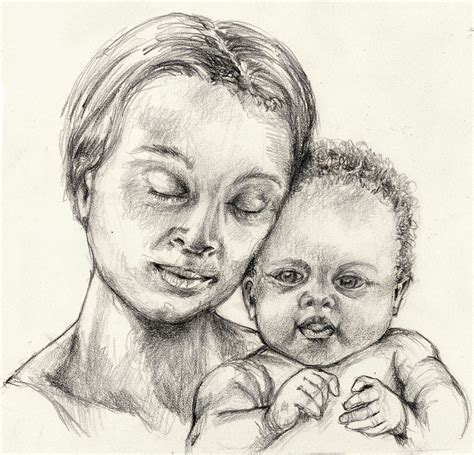 Mother and Baby | Baby drawing, Drawings, Art drawings