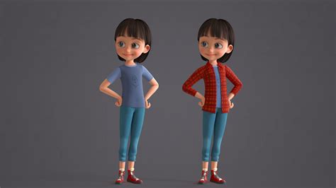 CARTOON cute girl - BLENDER Version 3D model rigged | CGTrader