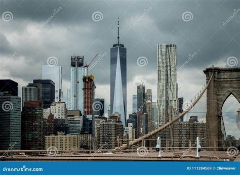 Brooklyn Bridge and Construction on New York City Skyline Editorial Stock Image - Image of tower ...