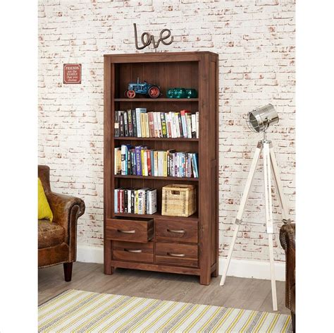 Modern Walnut Large Bookcase With Drawers | Large bookcase, Walnut ...